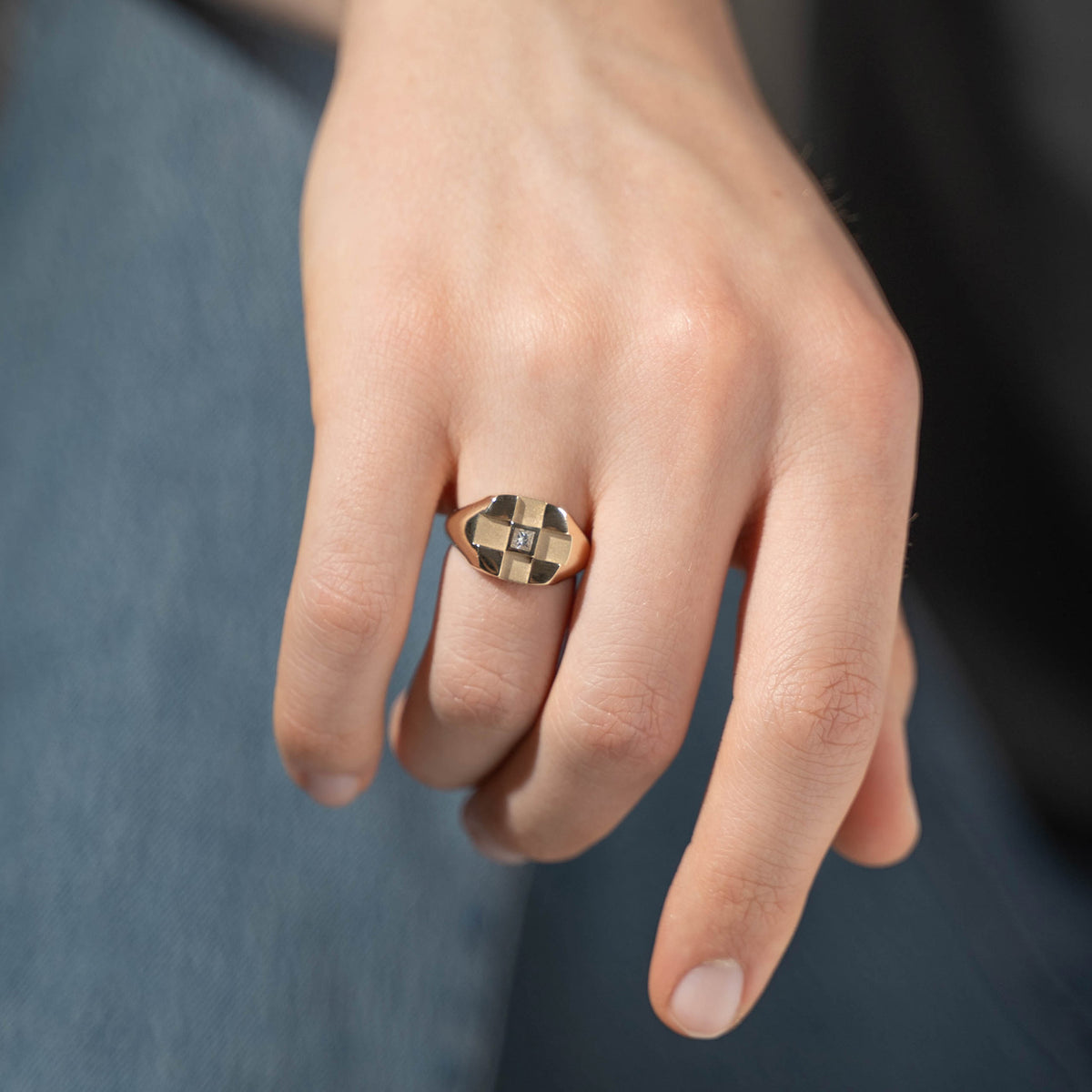 Checkered Diamond Signet Ring image 2