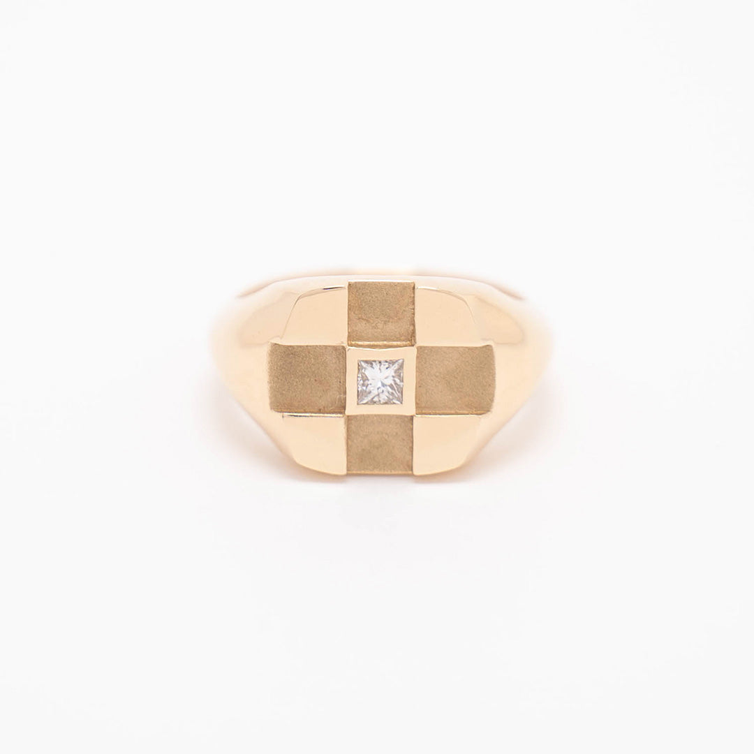 Checkered Diamond Signet Ring image 0
